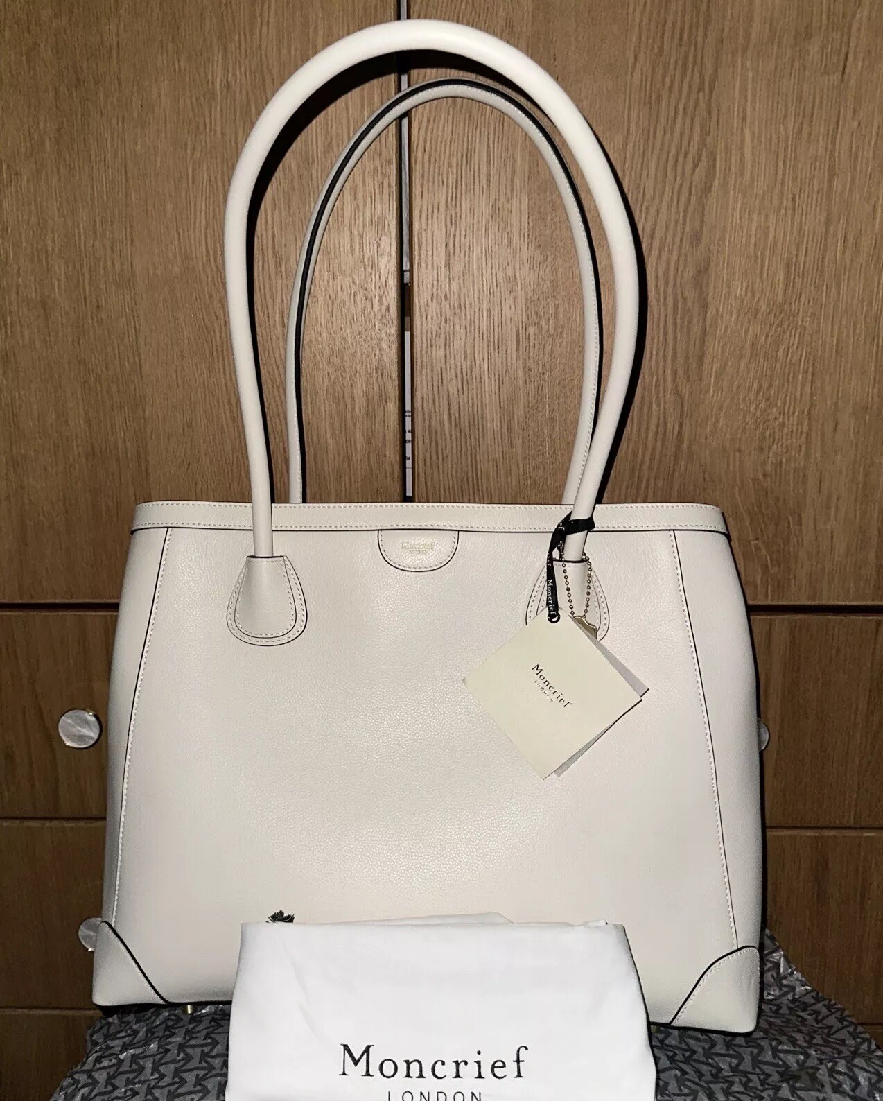 MONCRIEF LONDON ELEN LEATHER TOTE BAG LRG BRIDAL IVORY BNWT $1,156