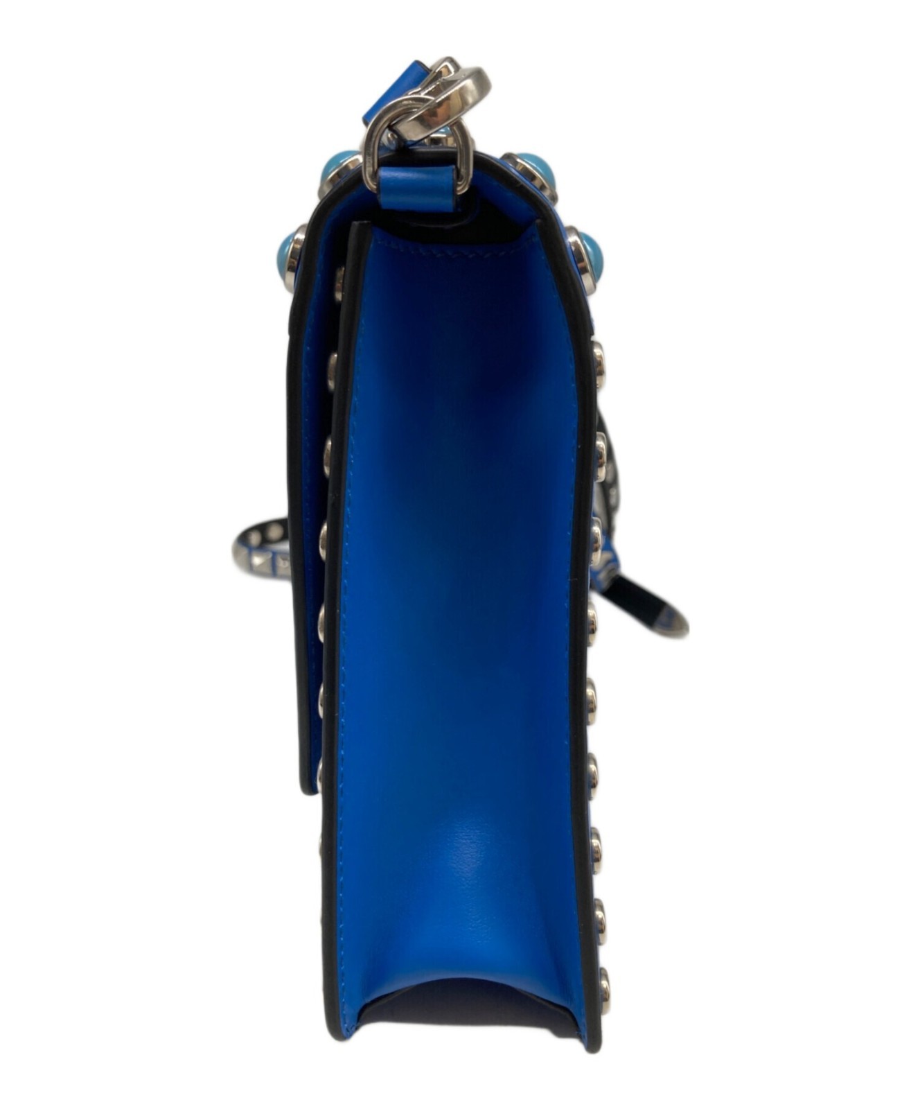 PRADA Electra Floral Studded Shoulder Crossbody Bag Leather Blue 9.4″x6.7″ women