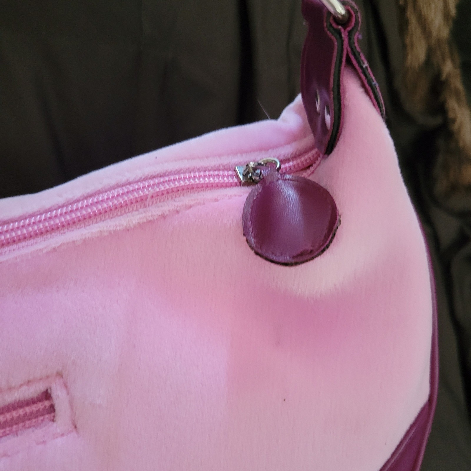 2006 Hello Kitty Pink Velour Shoulder Bag Plum Trim Rose Embroidery Y2K Sanrio