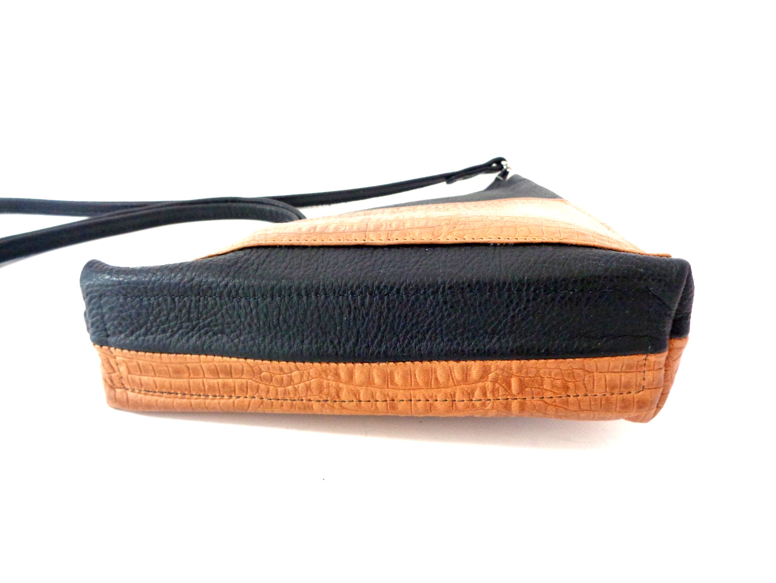 TOM THOMAS LEATHER Angle Bag Black and Croco Brown Crossbody Handmade Bag USA