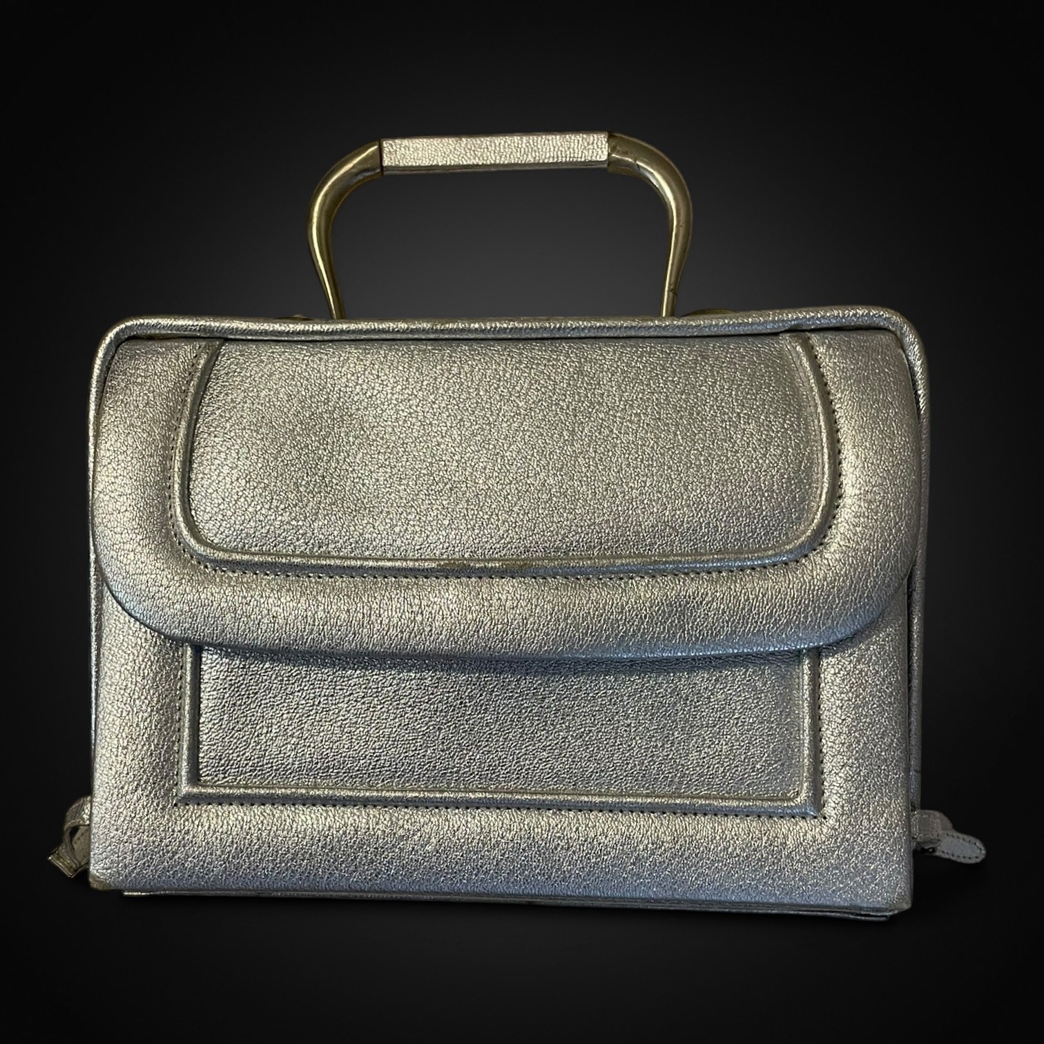 Vintage 1960s A. Barra Italian Silver Leather Accordion Mod Handbag/Purse
