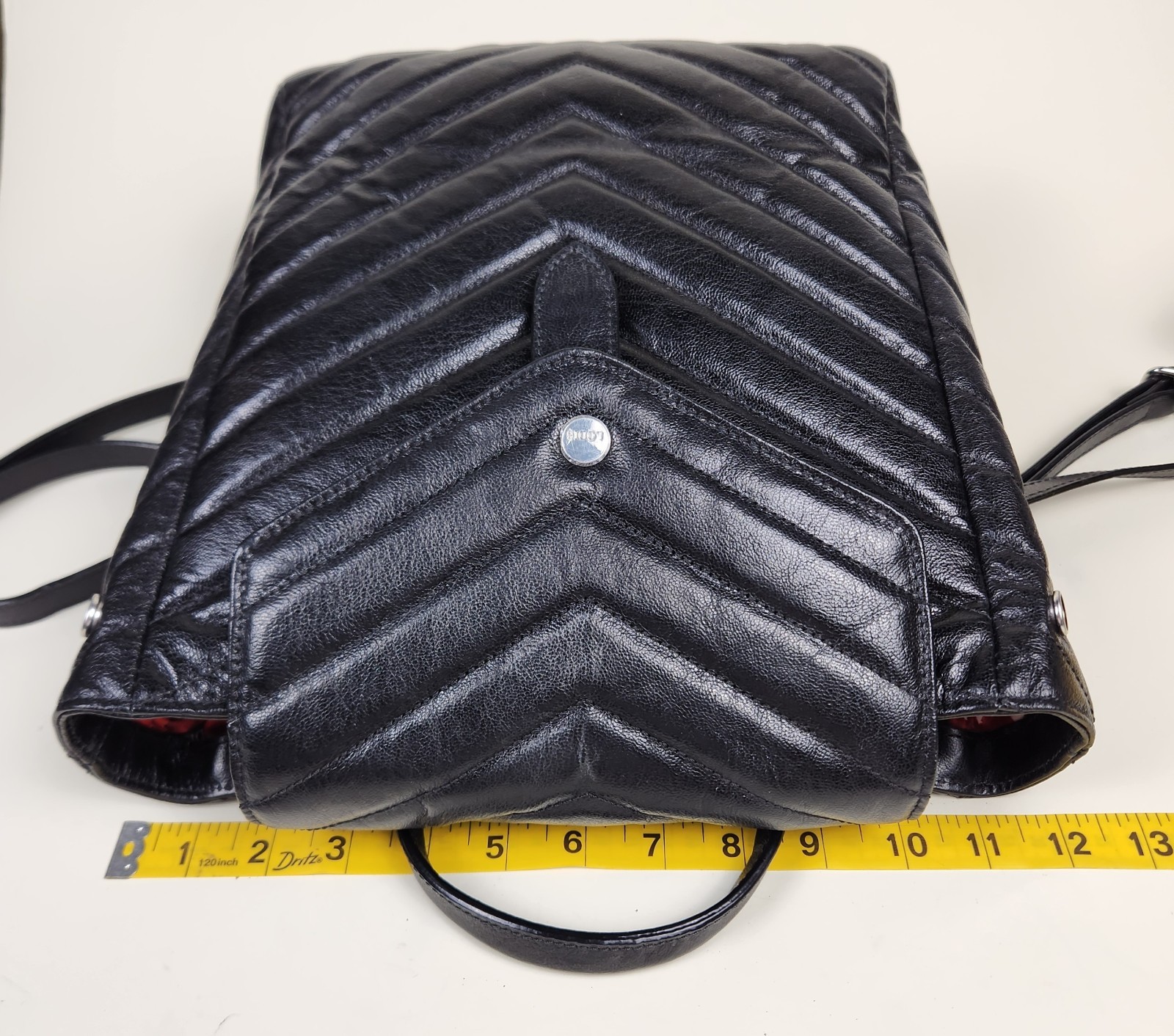 Lodis Leather Backpack Black Quilted RFID Expandable Snap Mini Bag