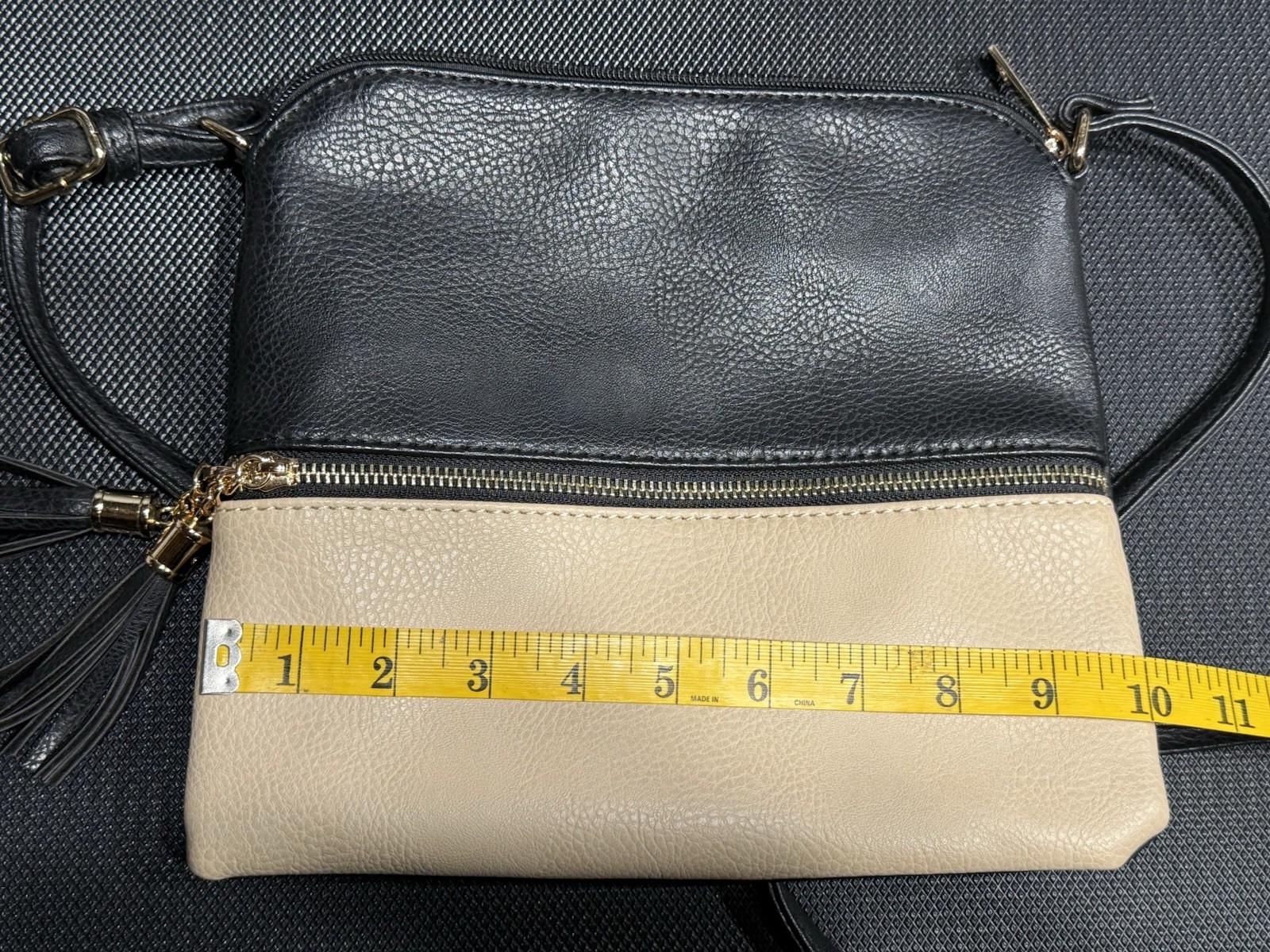Faux Leather Color Block Black/Cream Bag Purse