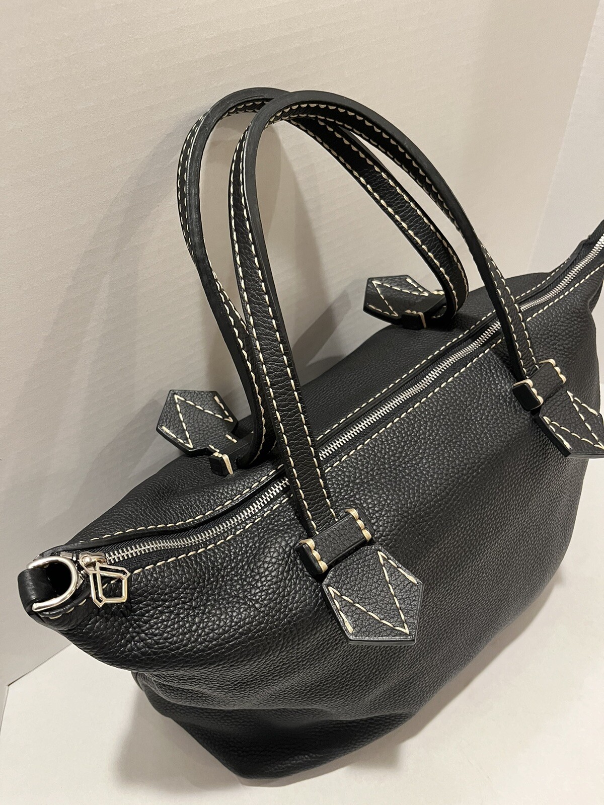 Moreau Paris Black Pebbled Leather Tote Shoulder Bag Made In France With Pouch