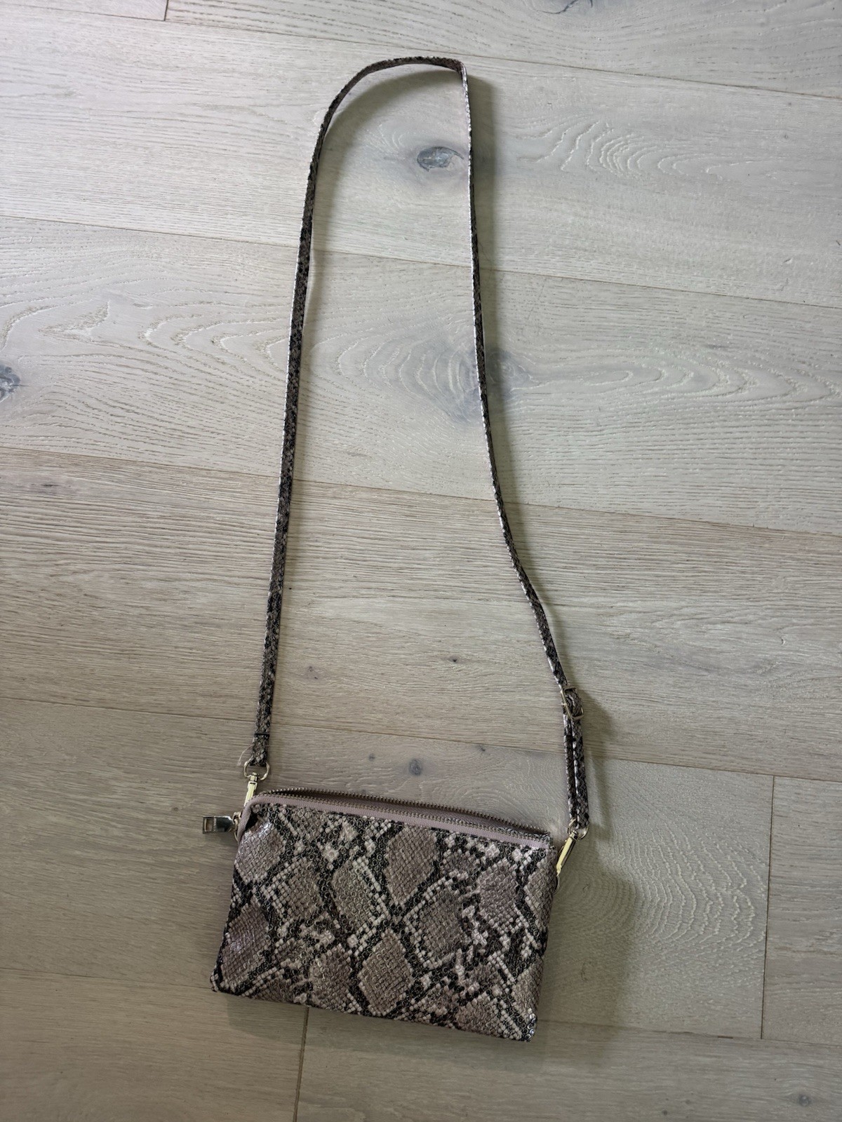 Snake Print Crossbody Wallet Bag w/ Detachable Strap, Wristlet, Zip, Pockets