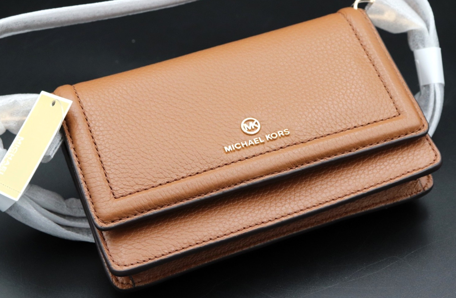 MICHAEL KORS women’s Mini phone Crossbody Luggage/Gold — NWT