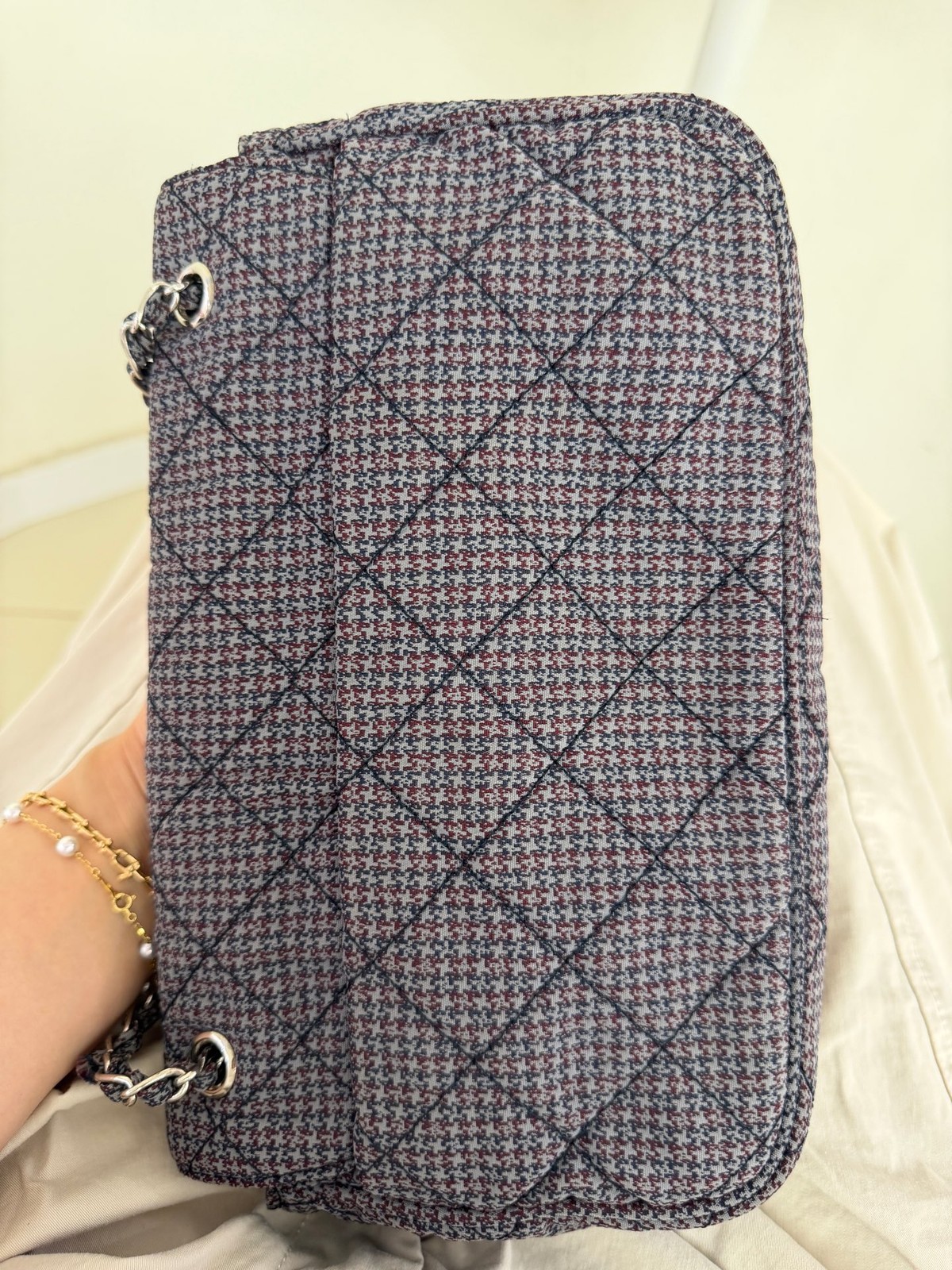 Prada Vintage Houndstooth Chain Flap Normal Size Grey Textile Shoulder Crossbody