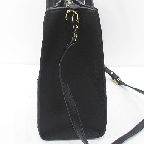 Dolanier Ostrich Leather Tote Bag Ladies Black 13×11.4in SA Excellent Condition