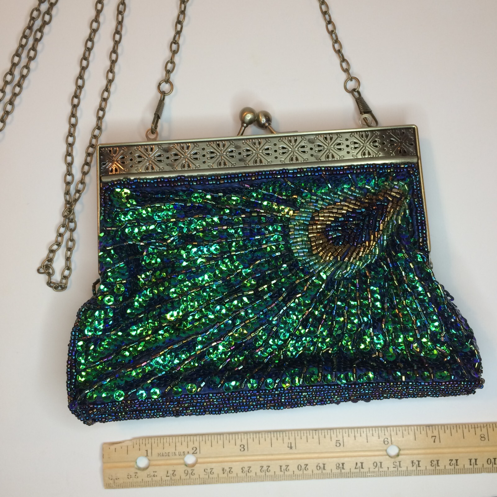 Off Park Collection (JTV) Peacock Color Antique Toned Beaded Clutch crossbody