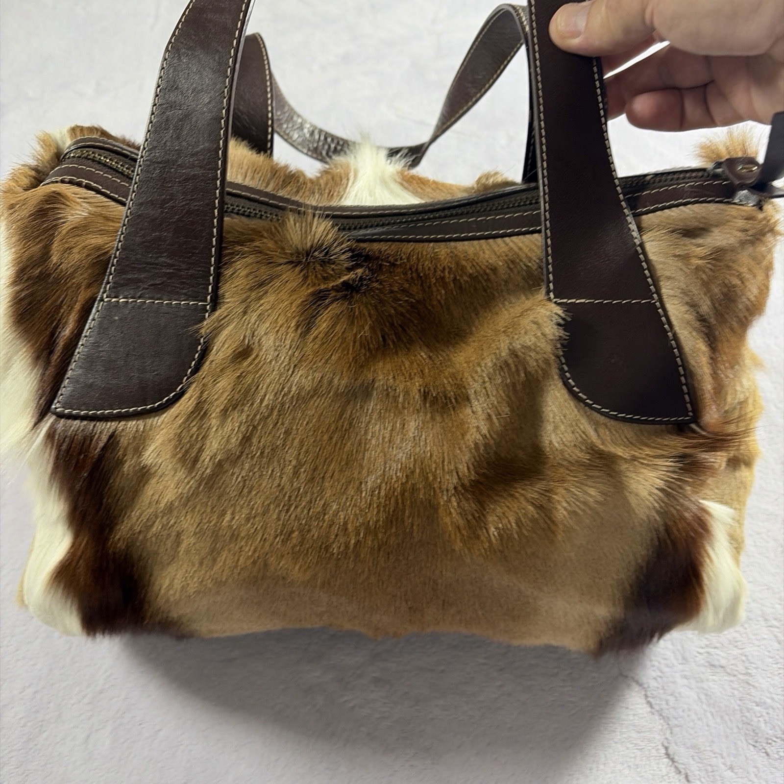 Diane Gail Brown Springbok Fur Leather Trim Shoulder Bag