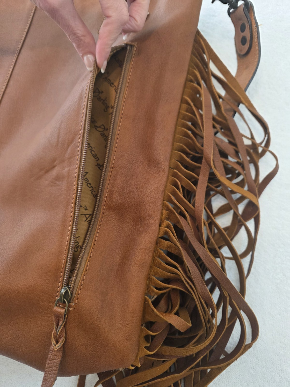 American Darling Concealed Carry COWHIDE/FRINGE TOTE HANDCARVED LEATHER STRAP