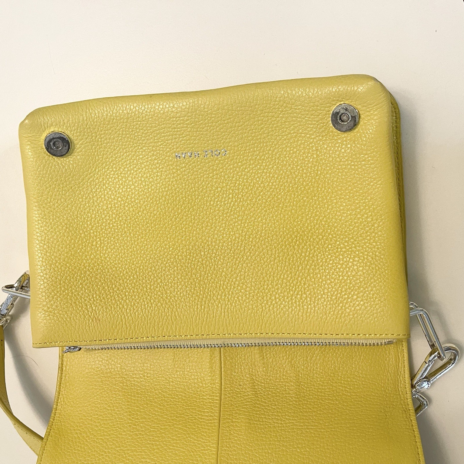COLE HAAN Flap Crossbody Yellow Leather Grand Series Bag Purse *Flawed*