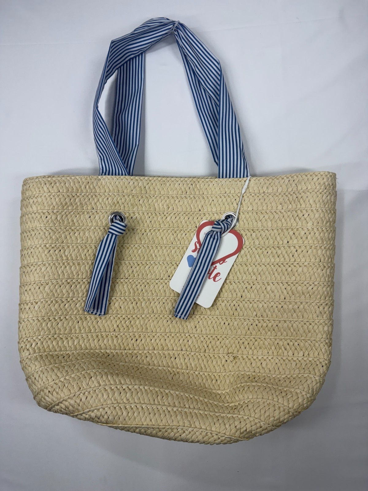 Highline Bedding Co. Straw Tote Bag Women’s Beige Top Handle Magnetic Snap NWT