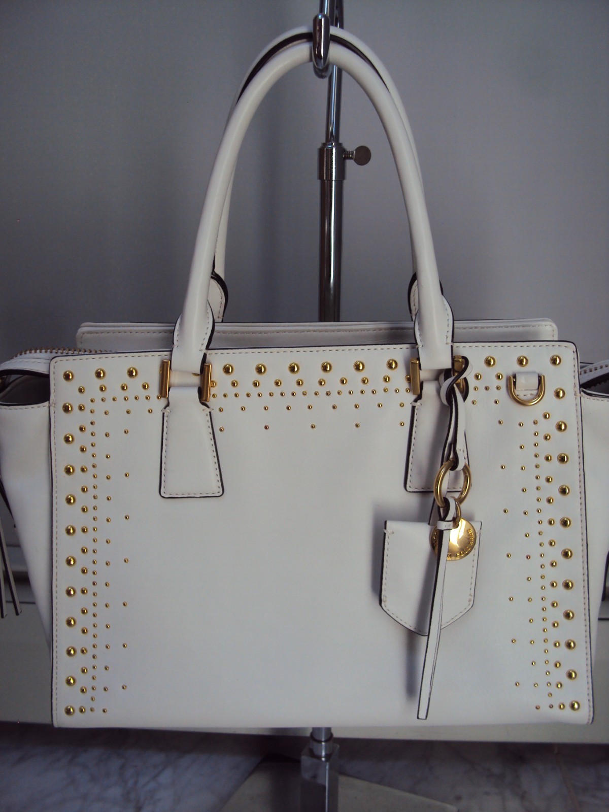 GENTLY USED – COLE HAAN WHITE STUDED HANDBAG/CROSSBODY