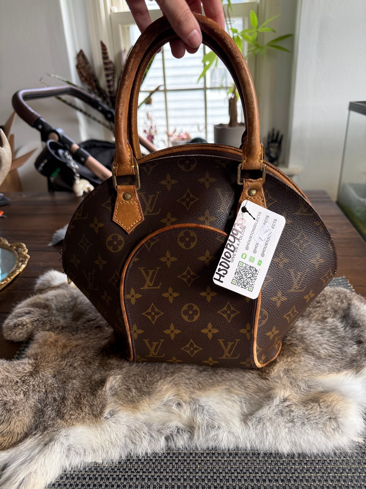 Louis Vuitton Ellipse Handbag MM Brown Canvas