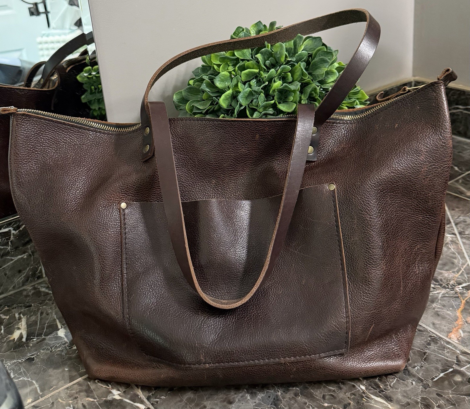 Portland Leather Tote Bag Oversized Coldbrew With Zipper