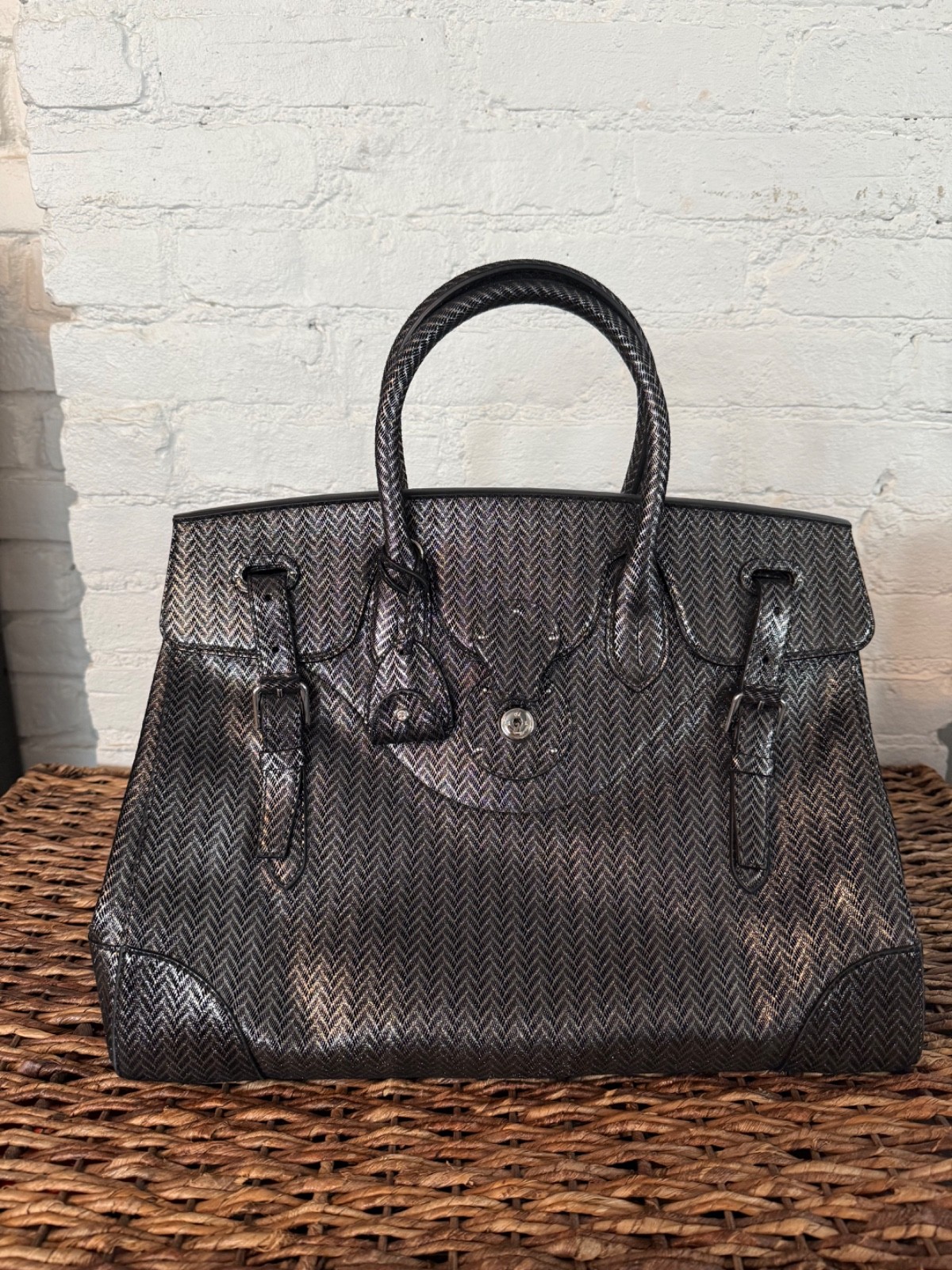 Collection Ralph Lauren Lightweight Ricky 40 Handbag- Metallic silver and black