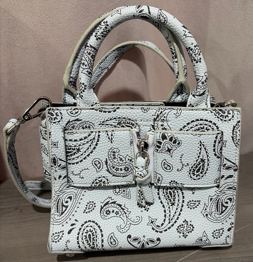 Brandon Blackwood White/Black Paisley Small Satchel Top Handle Strap Dust Bag