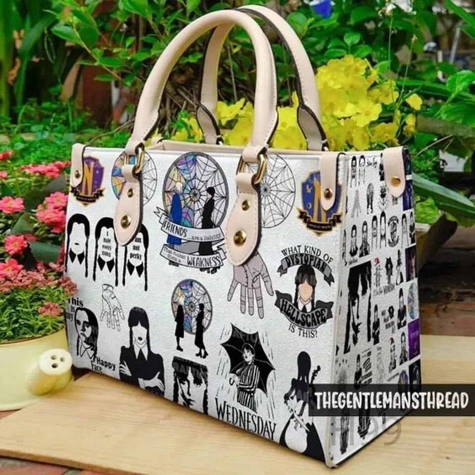 Personalized Wednesday Leather Handbag, Disney Leather Handbag, gift Halloween