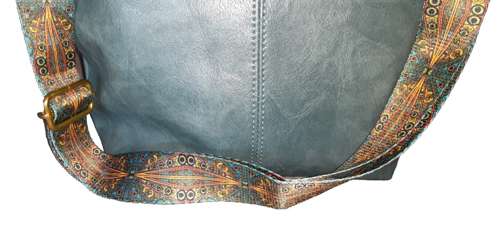 Lightweight Denim Blue Medium Size Faux Leather Zipper Hobo Shoulder Handbag