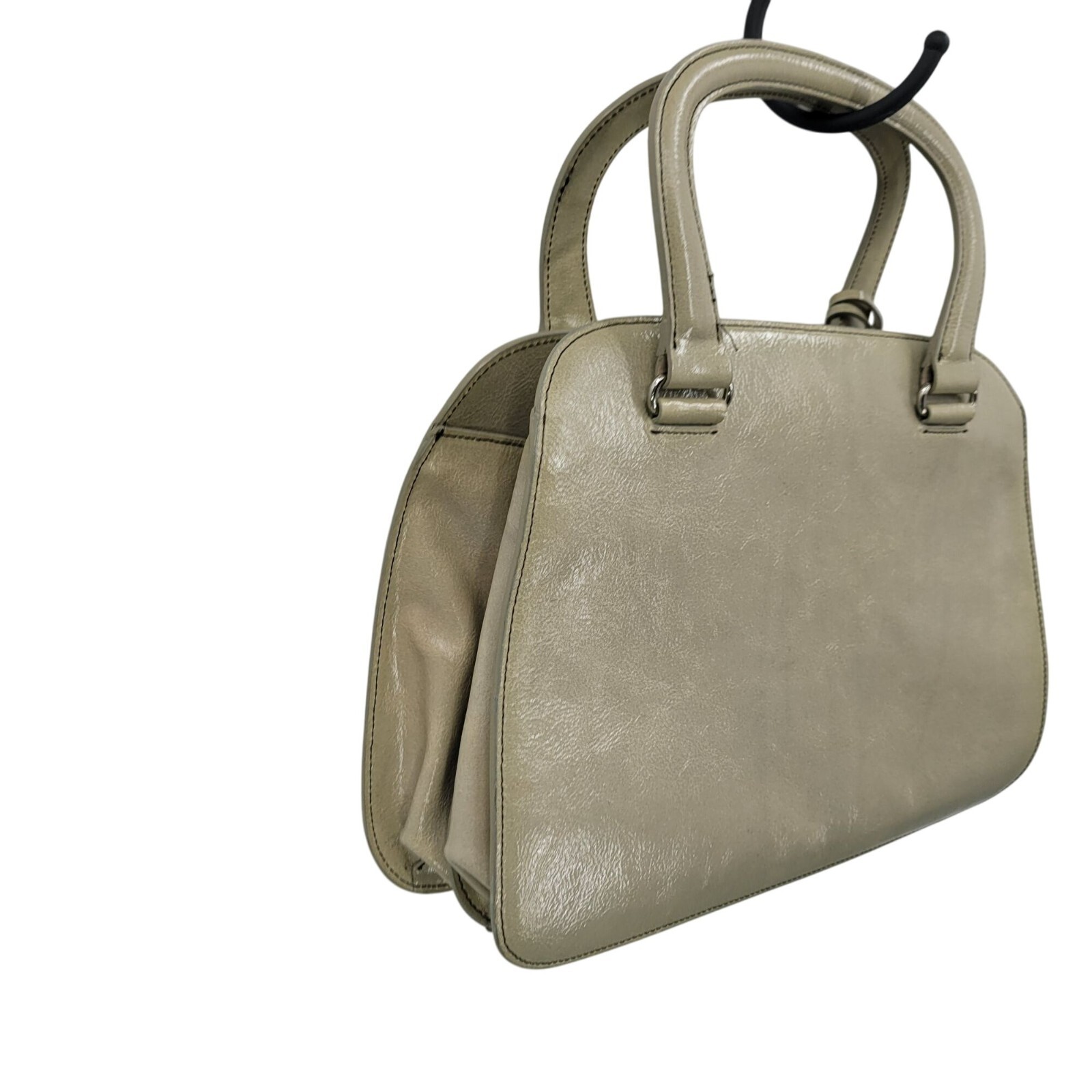 Vtg Beige Oatmeal Double-Handle Leather Structured Top Handle Handbag Old Money