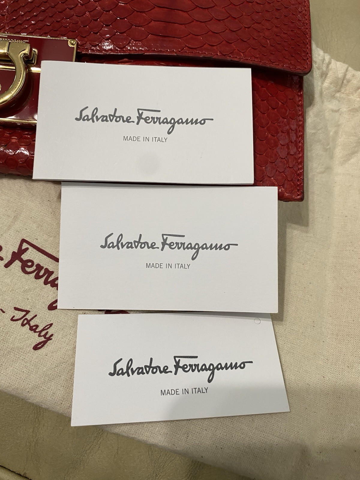 Rare Salvatore Ferragamo LARGE Python Clutch Evening Bag Leather Red Lock Key