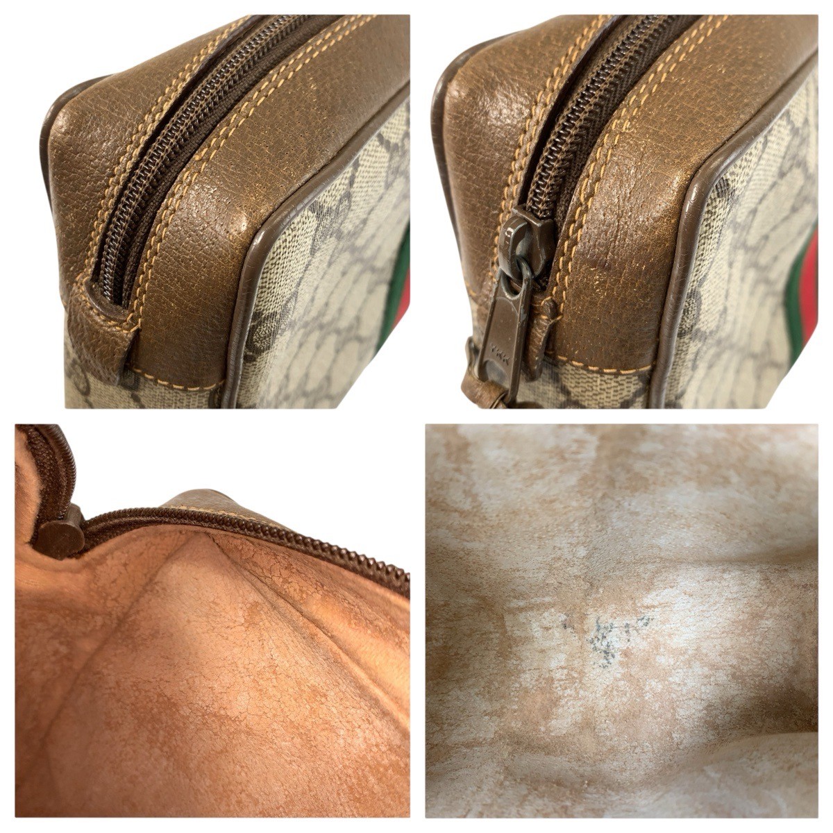 GUCCI Web Stripe 89 01 012 Clutch bag pouch Beige brown GG Supreme Canvas