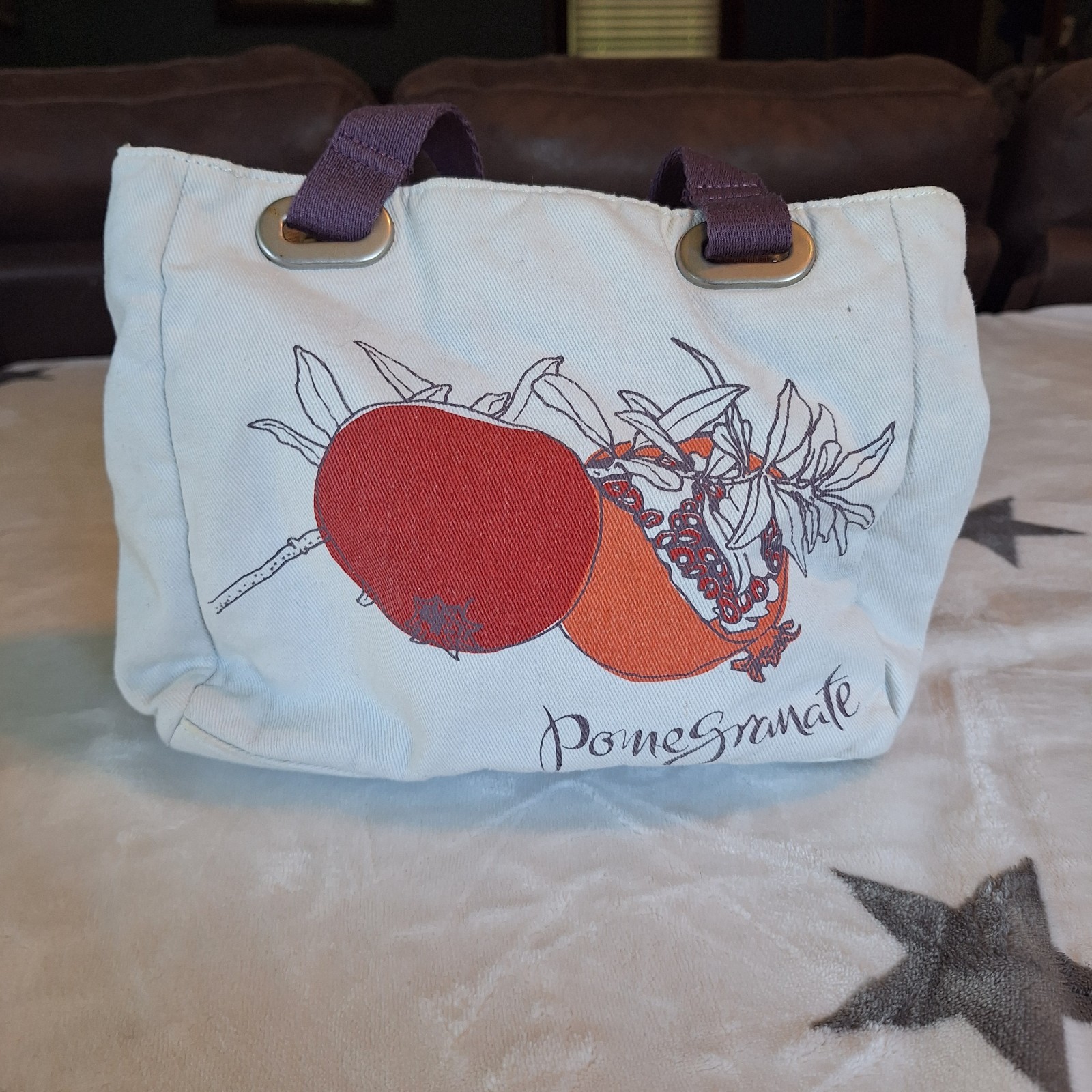 Vintage Botanical Collection Canvas Mini Tote Bag Crabtree & Evelyn Pomegranate
