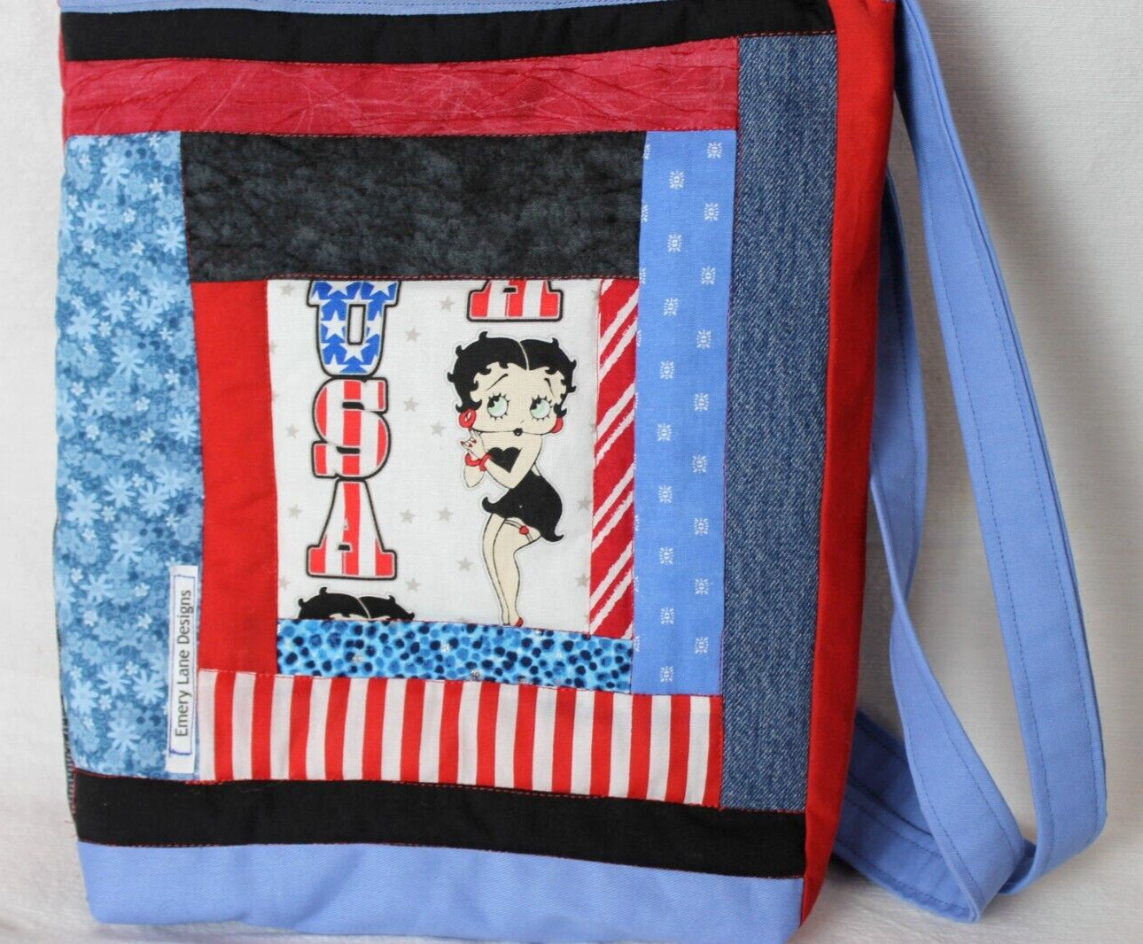 Betty Boop Patriot Tote Bag Purse, Lined, Zippered Pocket & Open Interior Pocket