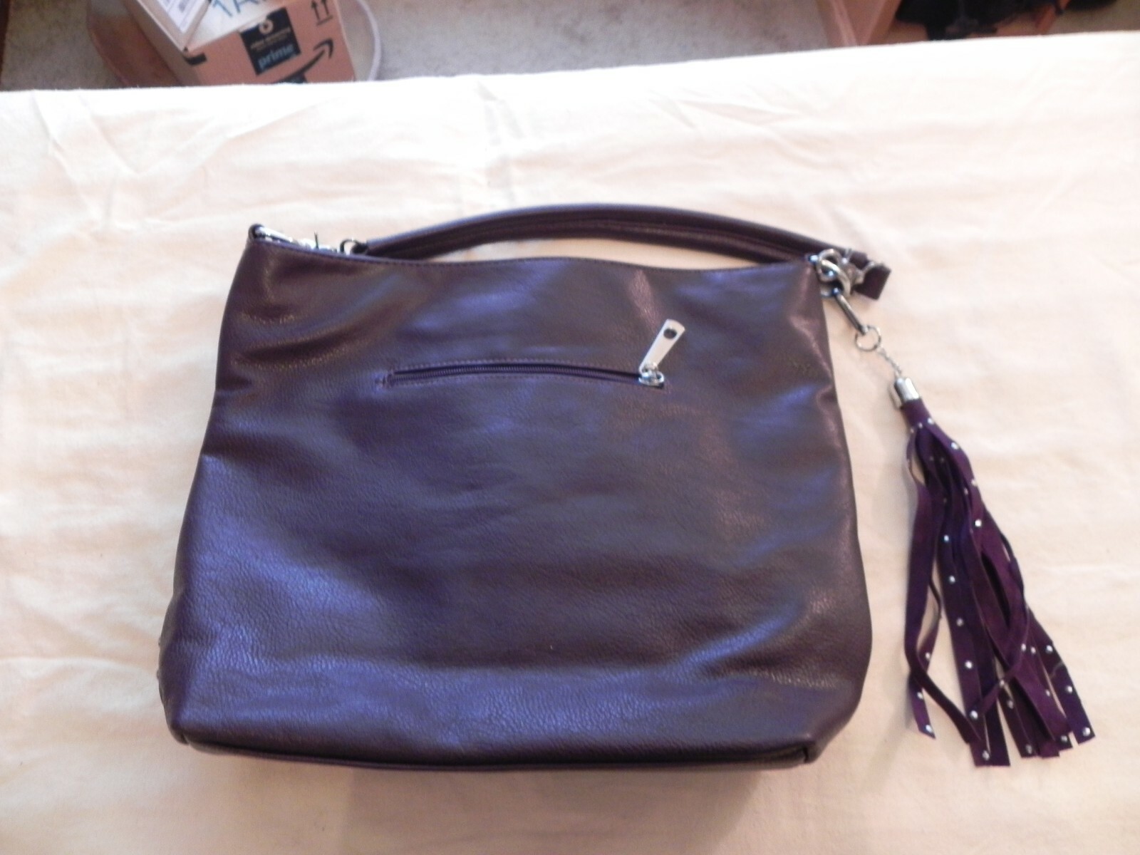 Large Purple Tote Purse 13″ x 12″, Jewels & Buttons with Tassel