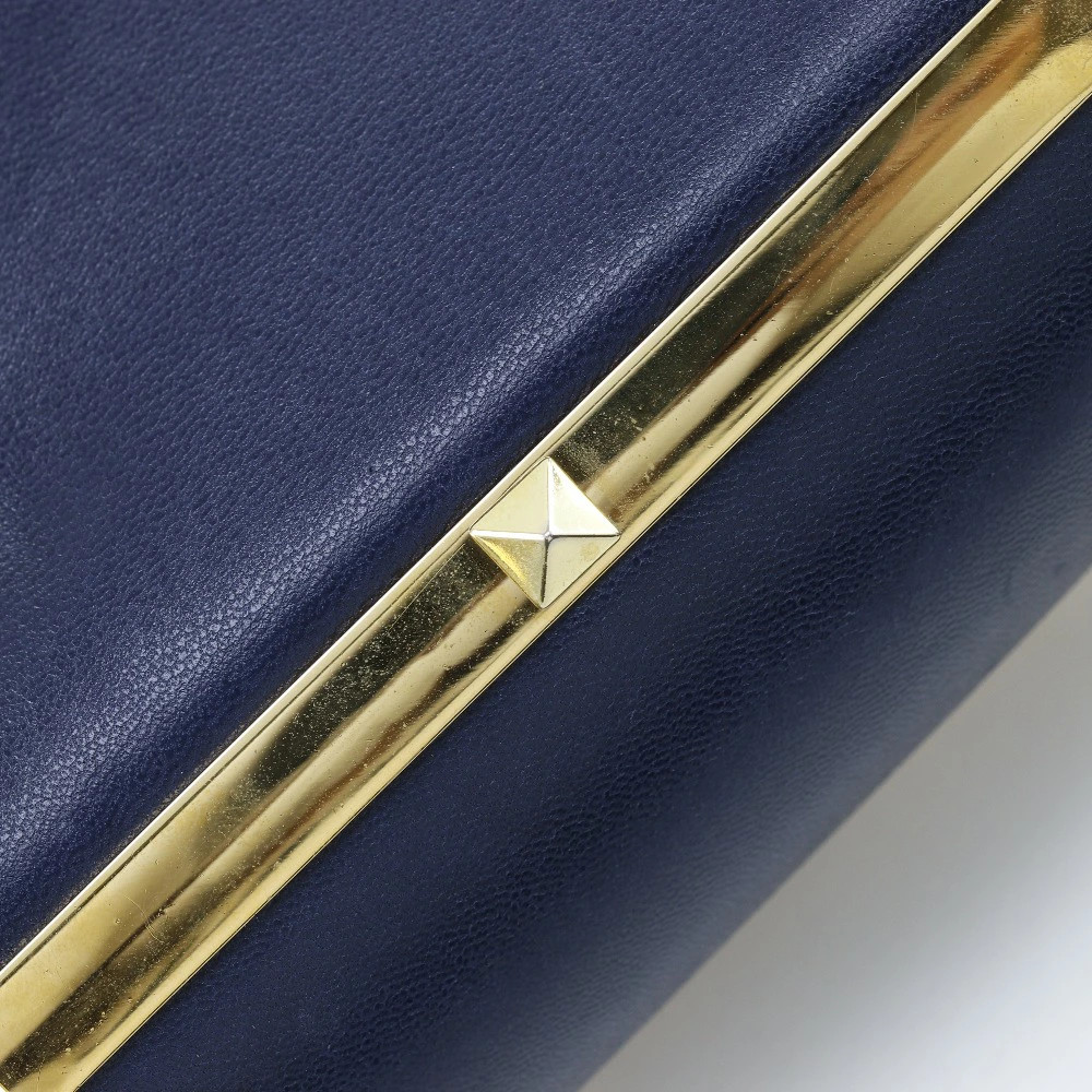 Valentino Garavani Studs Chain Shoulder Shoulder Bag Lambskin Navy Blue #NB2172