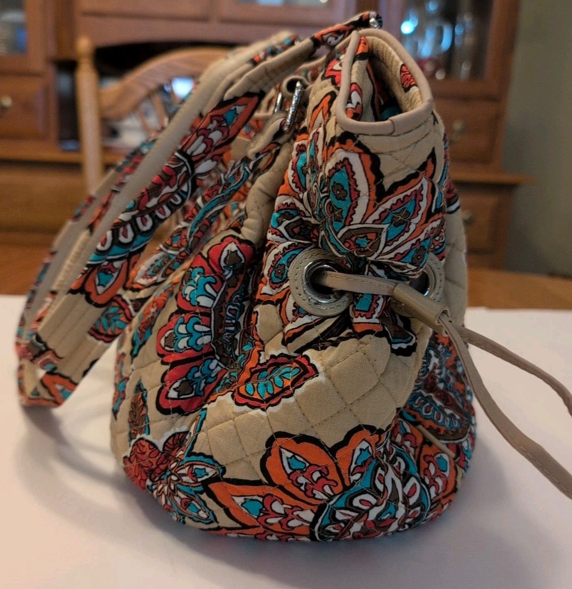 Vera Bradley Retired Spring 2018 DESERT FLORAL Large Handbag / Tote Beige Red