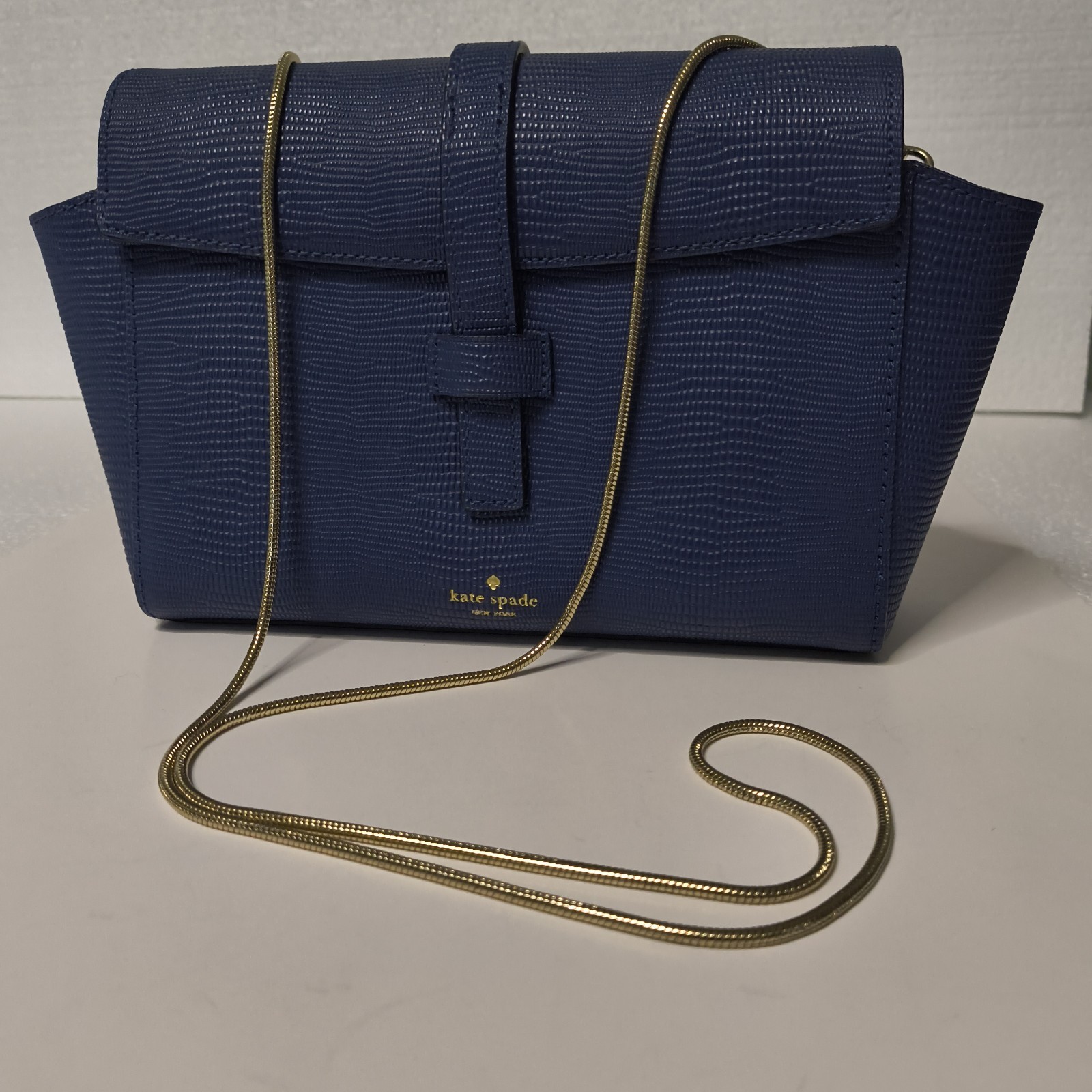 Kate Spade Riverside Street Emmie Crossbody Bag Blue Lizard Embossed Snake Chain