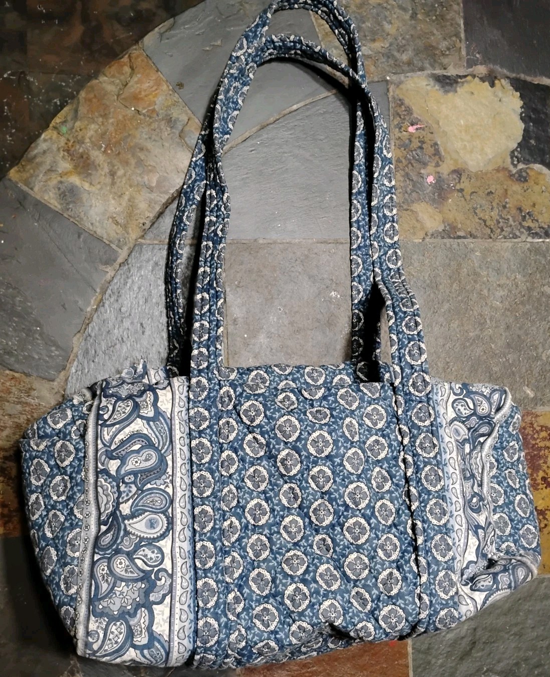 Vera Bradley Large Indigo Travel Duffel Retired 16″in x14in” Cotton Made In USA