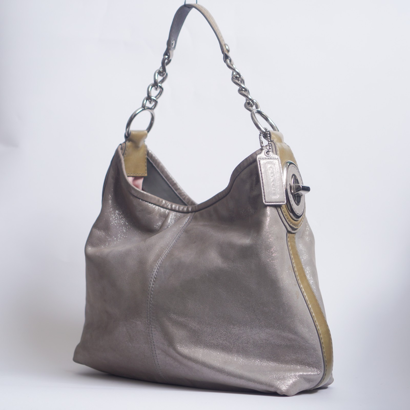 COACH 2012 Penelope Sparkling Metallic Silver Leather Hobo Shoulder Bag – 23981