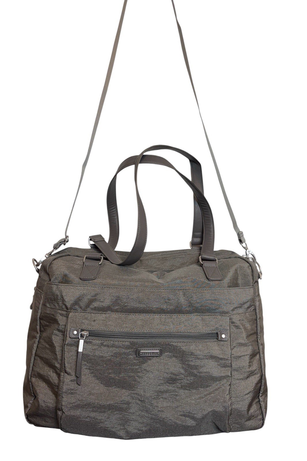 Baggallini Overnight Expandable Laptop Tote Bag Weekender Metallic Gray Carryon