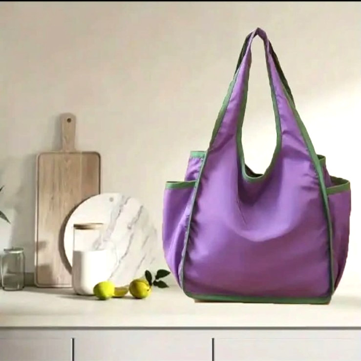 Foldable Tote Bag Large Size Portable PURPLE 11.81 x 11.02 x 3.94