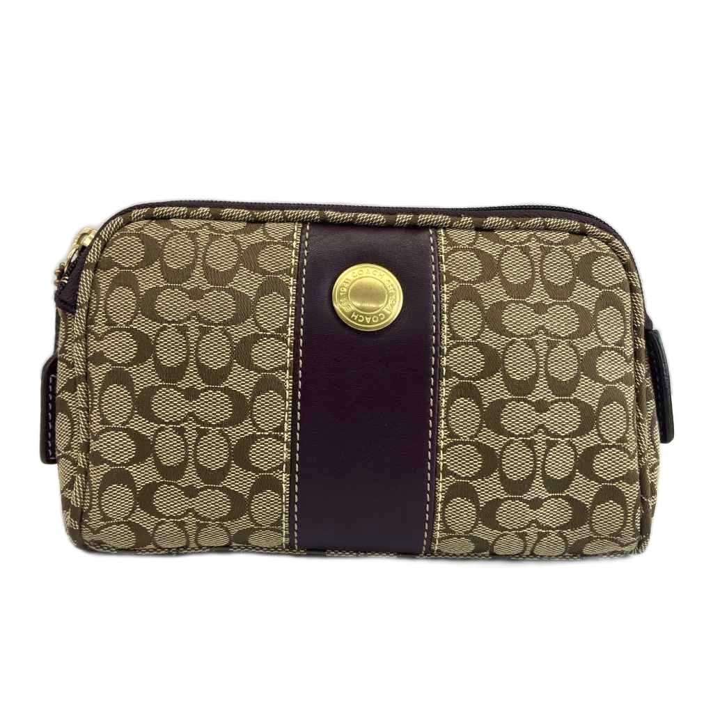 Coach Cosmetic Pouch Canvas Leather Beige Purple AB Vintage 6×4.1in