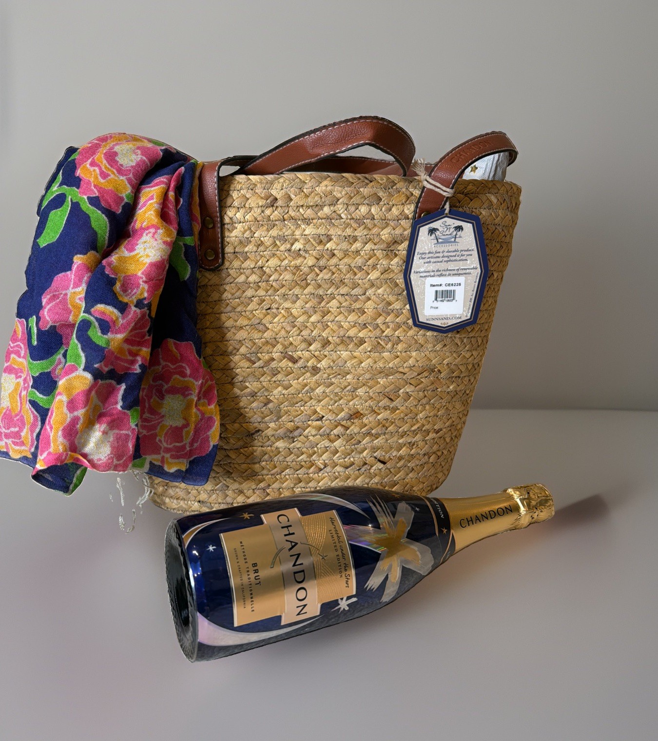 Sun N Sand X Chandon Straw Woven Beach Tote Bag Luxury Artisan NEW with Tags