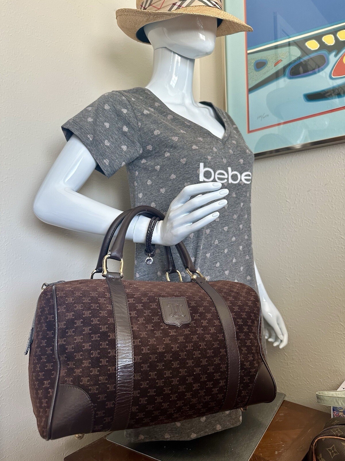 Celine Brown Macadam Suede Boston Bag