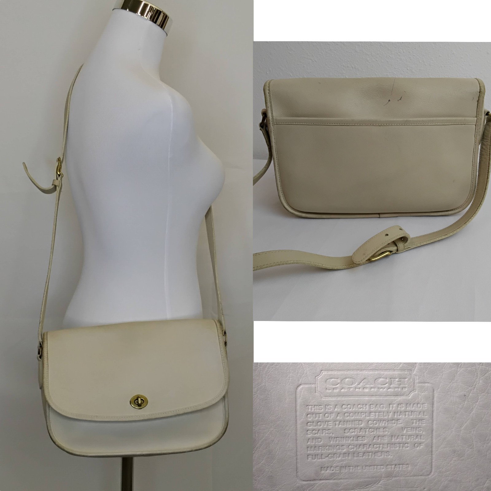 Coach Compartment Bag Bone Ivory Leather Crossbody Purse Vintage 1989 #J5858