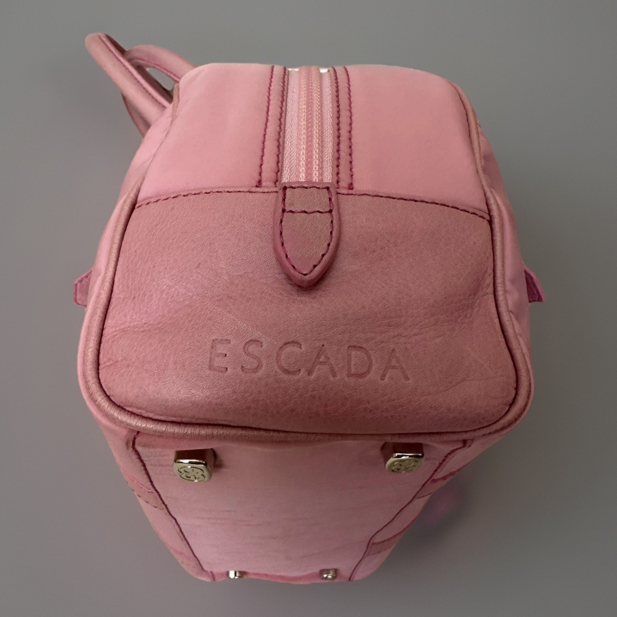NWT Auth ESCADA Pink Nylon TESSUTO Leather Handles Shoulder Bag Silver Charm