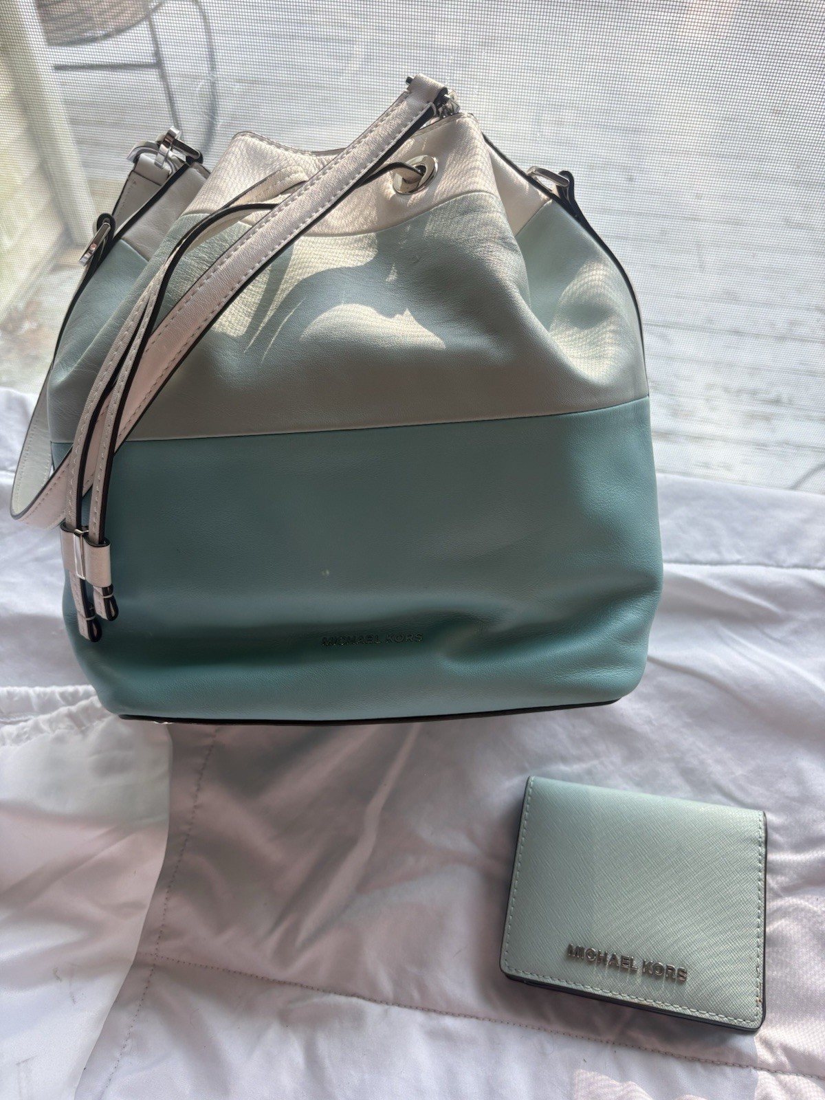 Michael Kors Dottie Bag Blue Teal White W/ Wallet