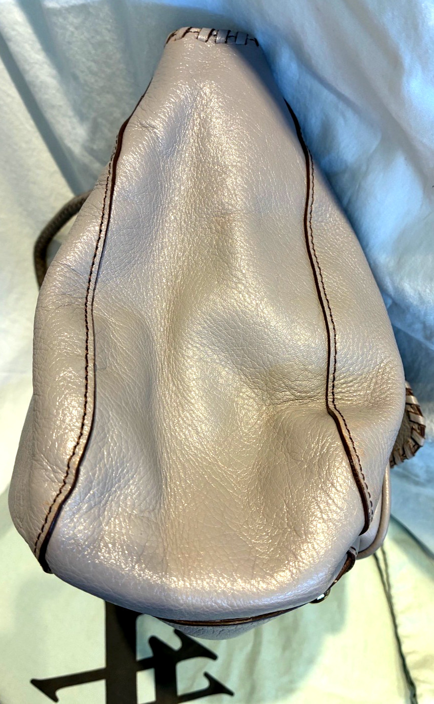 Max-New York Dove Gray Leather Satchel, Shoulder Bag, Carry All, Purse, Tote 489