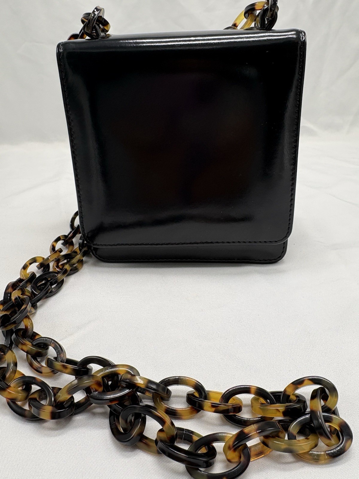 Banana Republic Black Patent Leather Small Crossbody Purse Tortoise Shell Strap