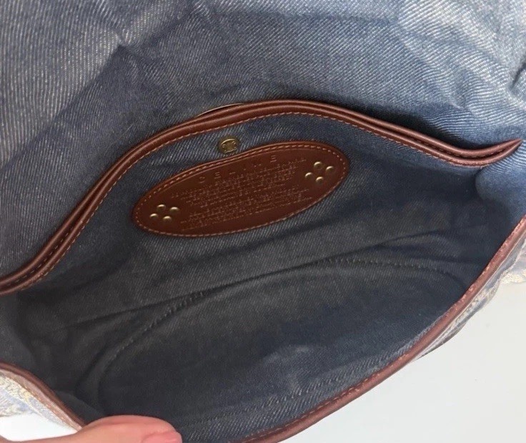 Celine Poulbot Triomphe Denim Studded Shoulder Bag