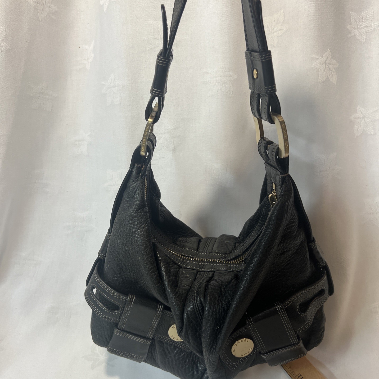 Michael Kors Black Harness Purse Grab Bag Shoulder Bag Soft Pebbled Leather