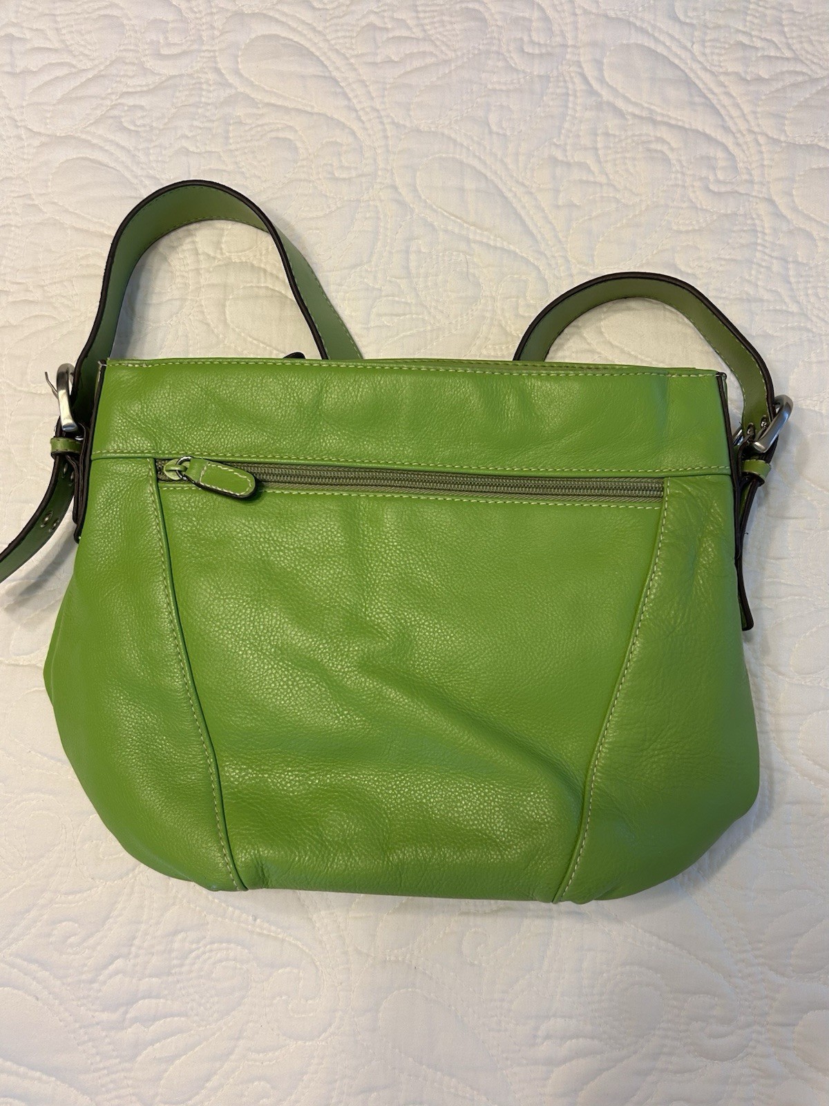 Lime Green Leather Shoulder Bag with Adjustable Strap & Multiple Pockets