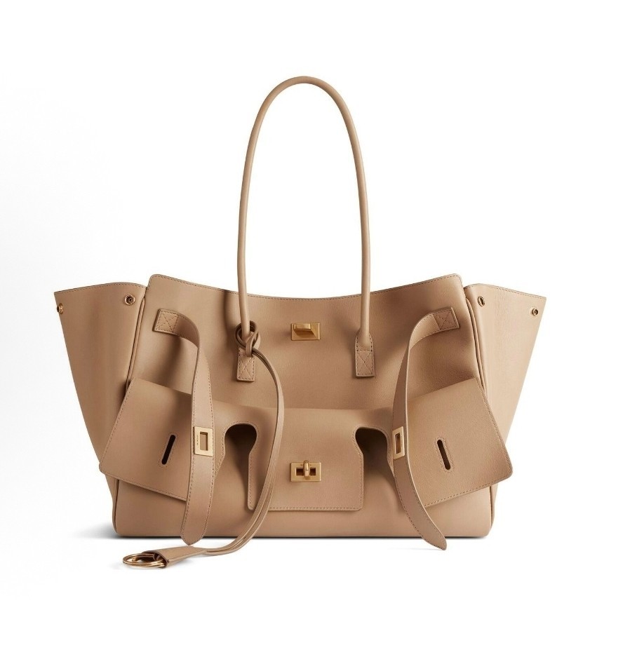 Balenciaga Bel Air Medium Tote Bag Beige Calfskin Leather Top Handle Bag