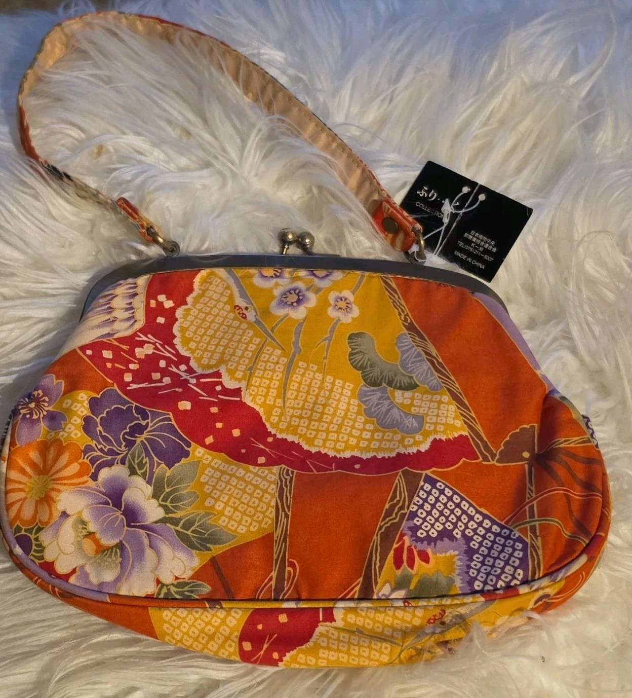 NWT Japanese Gamaguchi Kiss Lock Floral Kimono Fabric Retro Kyoto Style Purse